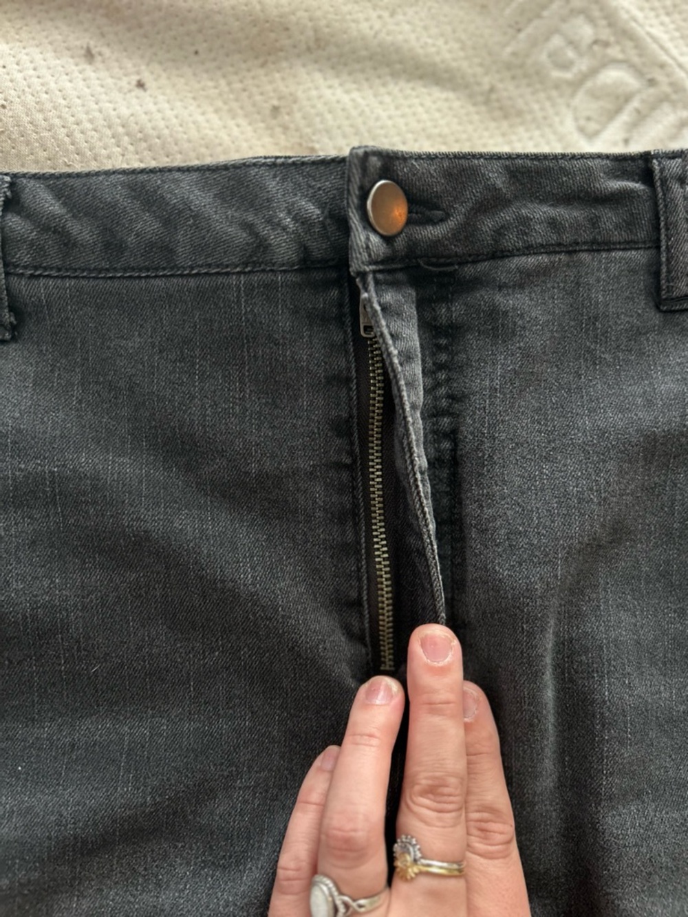 Faded Glory Black Denim Mini Skirt with Frayed Hem - Picture 2 of 5